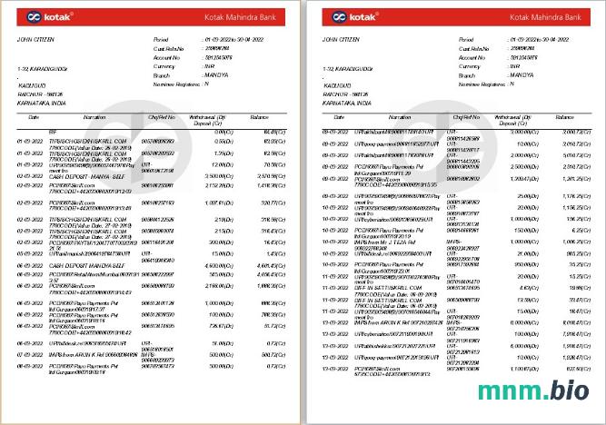 Wyciąg bankowy India Kotak Mahindra 7 stron